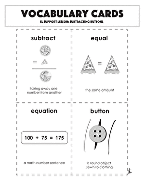 Vocabulary Cards: Subtracting Buttons