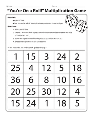 “You’re On A Roll” Multiplication Game