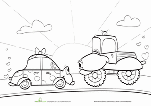 Cars in Love Coloring Page