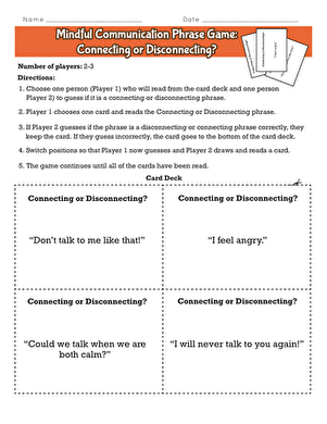 Mindful Communication Phrase Game: Connecting or Disconnecting?