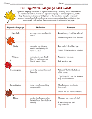 Fall Figurative Language Task Cards