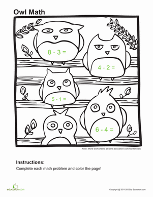Subtract and Color: Owl