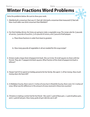 Winter Fractions Word Problems