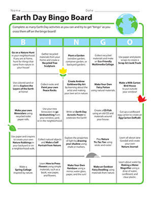 Earth Day Bingo Board