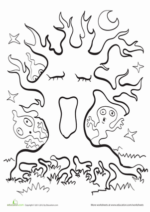 Spooky Tree Coloring Page