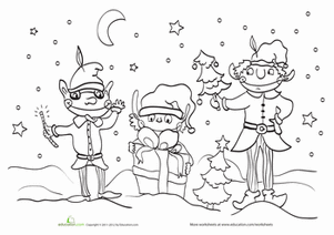 Christmas Elves Coloring Page