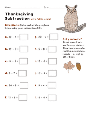 Thanksgiving Subtraction #5