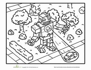Robot Attack Coloring Page!