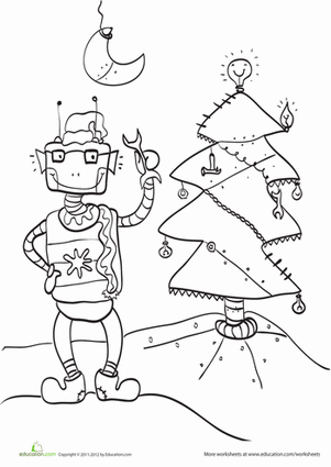 Robot Christmas Coloring Page