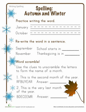 Spelling Months: Winter