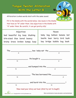 Alliteration Tongue Twisters: "B"