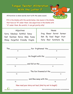 Alliteration Tongue Twisters: "F"