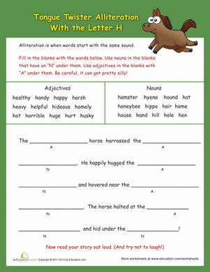 Alliteration Tongue Twisters: "H"