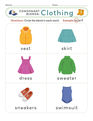 Consonant Blends: Clothing