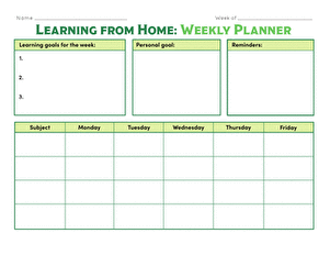 Learning From Home: Weekly Planner