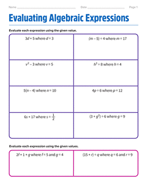 Evaluating Algebraic Expressions
