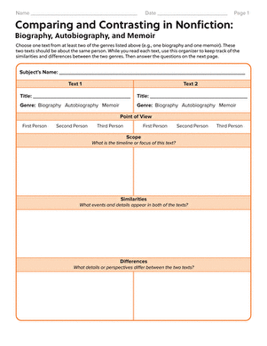 Comparing and Contrasting in Nonfiction: Biography, Autobiography, and Memoir