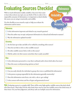 Evaluating Sources Checklist