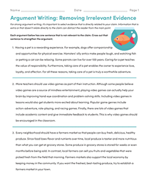 Argument Writing: Removing Irrelevant Evidence