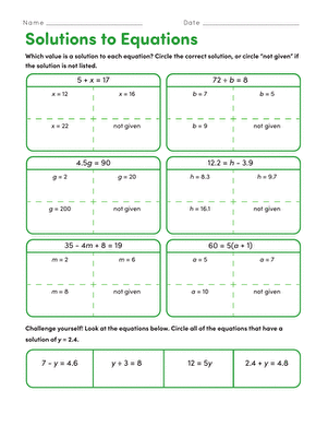 Solutions to Equations