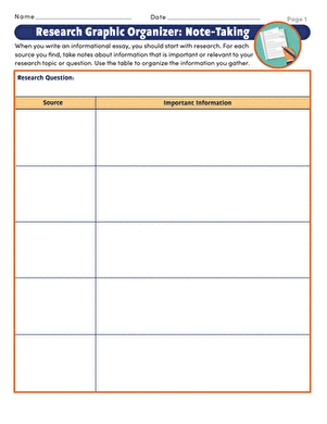 Research Graphic Organizer: Note-Taking