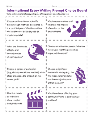 Informational Essay Writing Prompt Choice Board