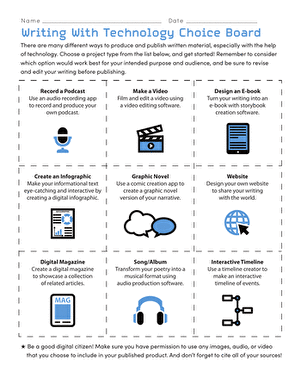 Writing With Technology Choice Board