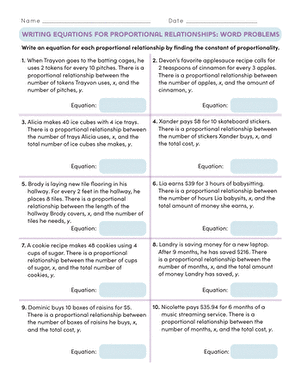 Writing Equations for Proportional Relationships: Word Problems
