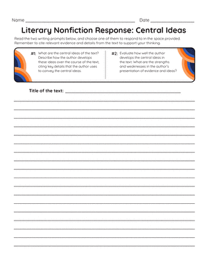 Literary Nonfiction Response Prompt: Central Ideas