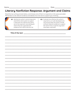 Literary Nonfiction Response Prompt: Argument and Claims