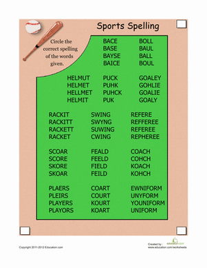 Sports Spelling