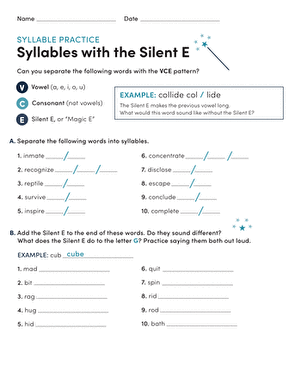 Syllable Practice: Syllables with the Silent E