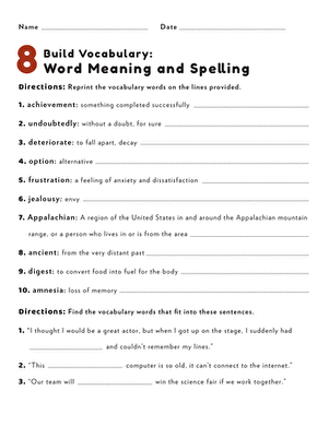 Build Vocabulary: Word Meaning and Spelling #8