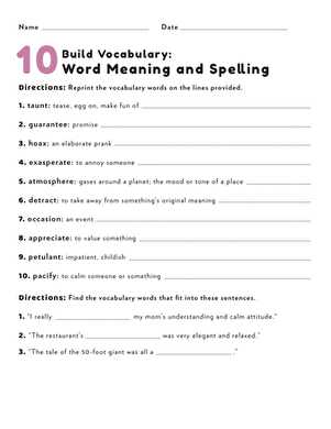 Build Vocabulary: Word Meaning and Spelling #10