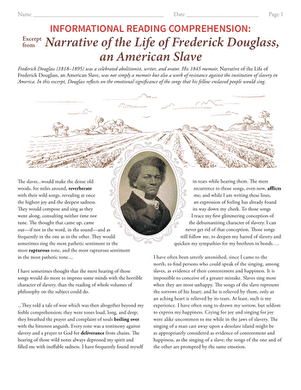 Informational Reading Comprehension: Narrative of the Life of Frederick Douglass