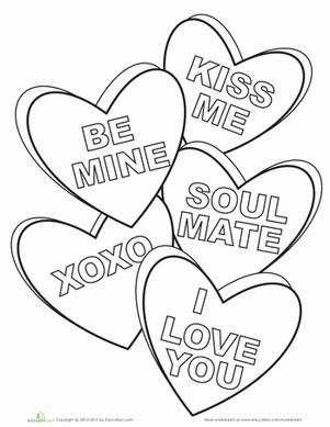 Candy Hearts Coloring Page