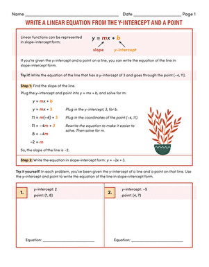 Write a Linear Equation From the y-Intercept and a Point