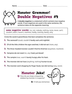 Monster Grammar! Double Negatives #4