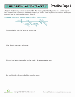 Sentence Diagramming Practice #1 | Worksheet | Education.com