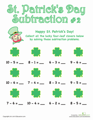 St. Patrick's Day Subtraction #2