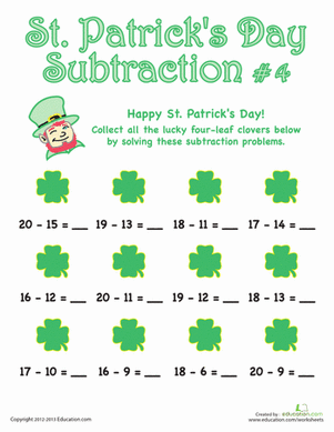 St. Patrick's Day Subtraction #4