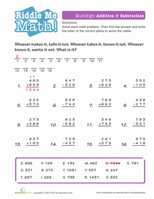 Math Riddles: Add and Subtract