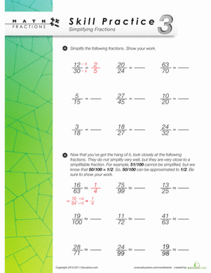 Skill Practice 3: Simplifying Fractions