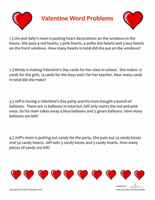 Valentine Word Problems