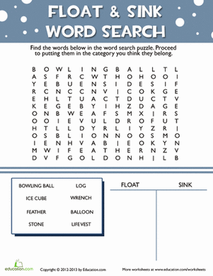 Float and Sink Word Search