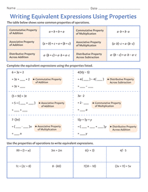 Writing Equivalent Expressions Using Properties