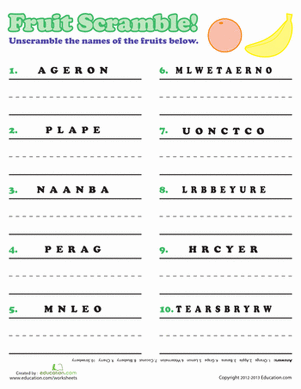 Fruit Word Scramble