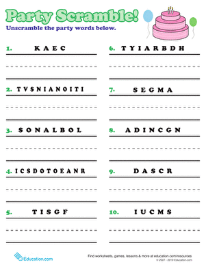 Party Word Scramble