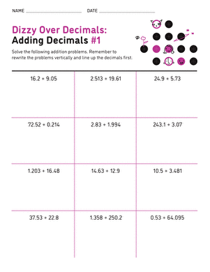 Dizzy Over Decimals: Adding Decimals #1
