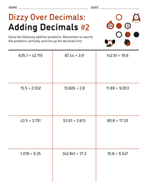 Dizzy Over Decimals: Adding Decimals #2